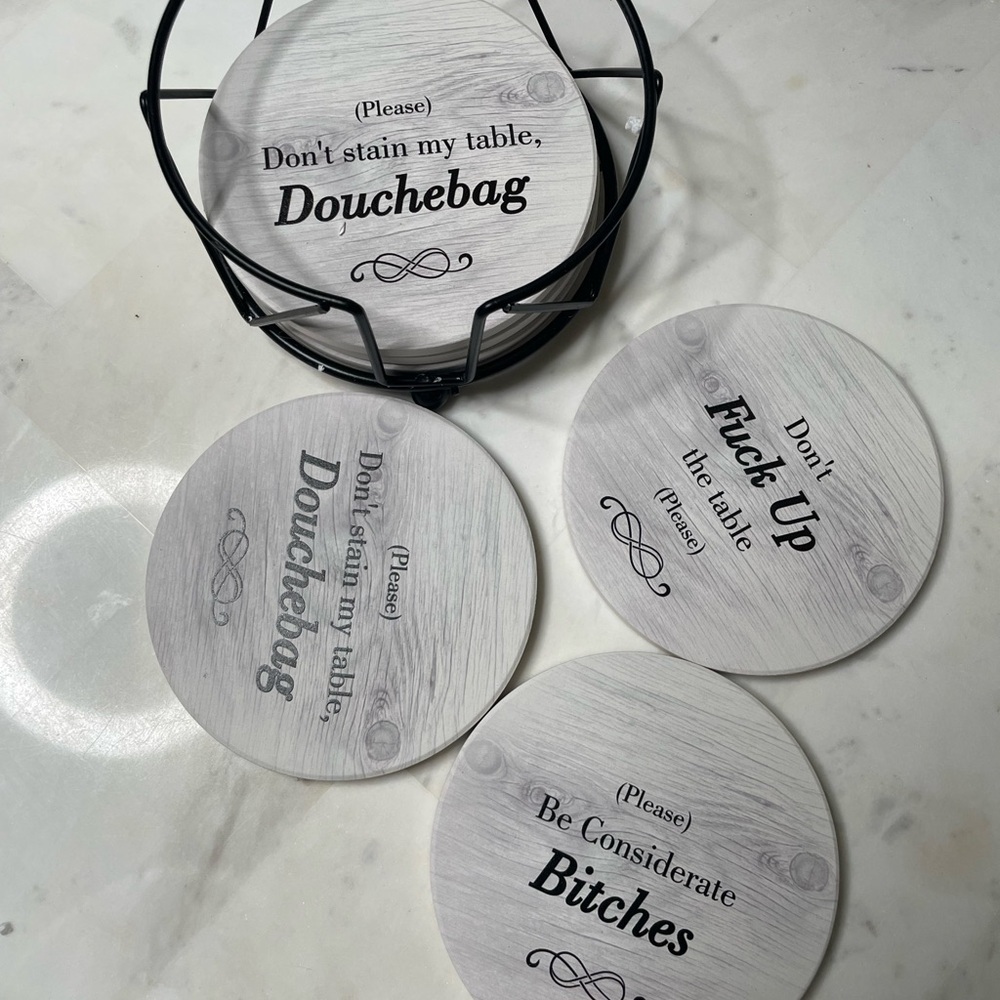 Funny/Rude Coasters Set with Black Holder - Picture 3 of 4